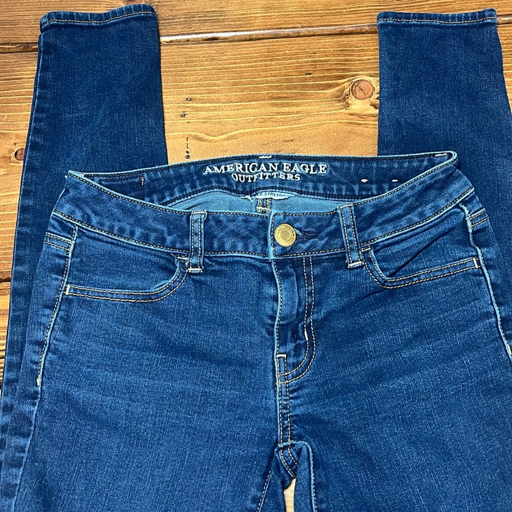American Eagle Women's Stretchy Dark Blue Jeans Jeggings Skinny Jeans 2 Long